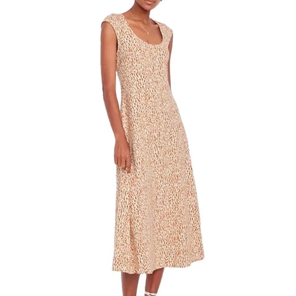 EUC Old Navy Fita and Flare Cap-Sleeve Cheetah Neutral Midi Dress